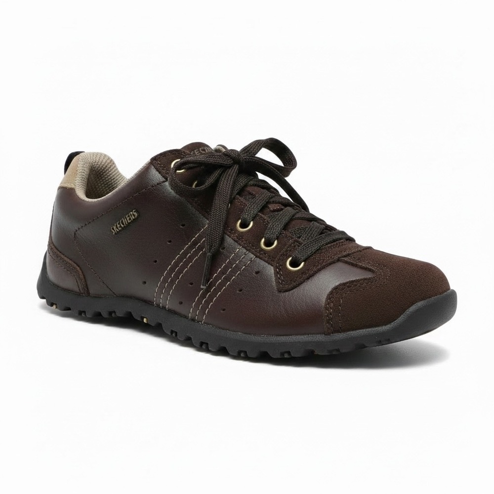 Skechers Women's 8.5 Dark Brown Leather Y2K Sneakers Suede Trim 46047 TOFF